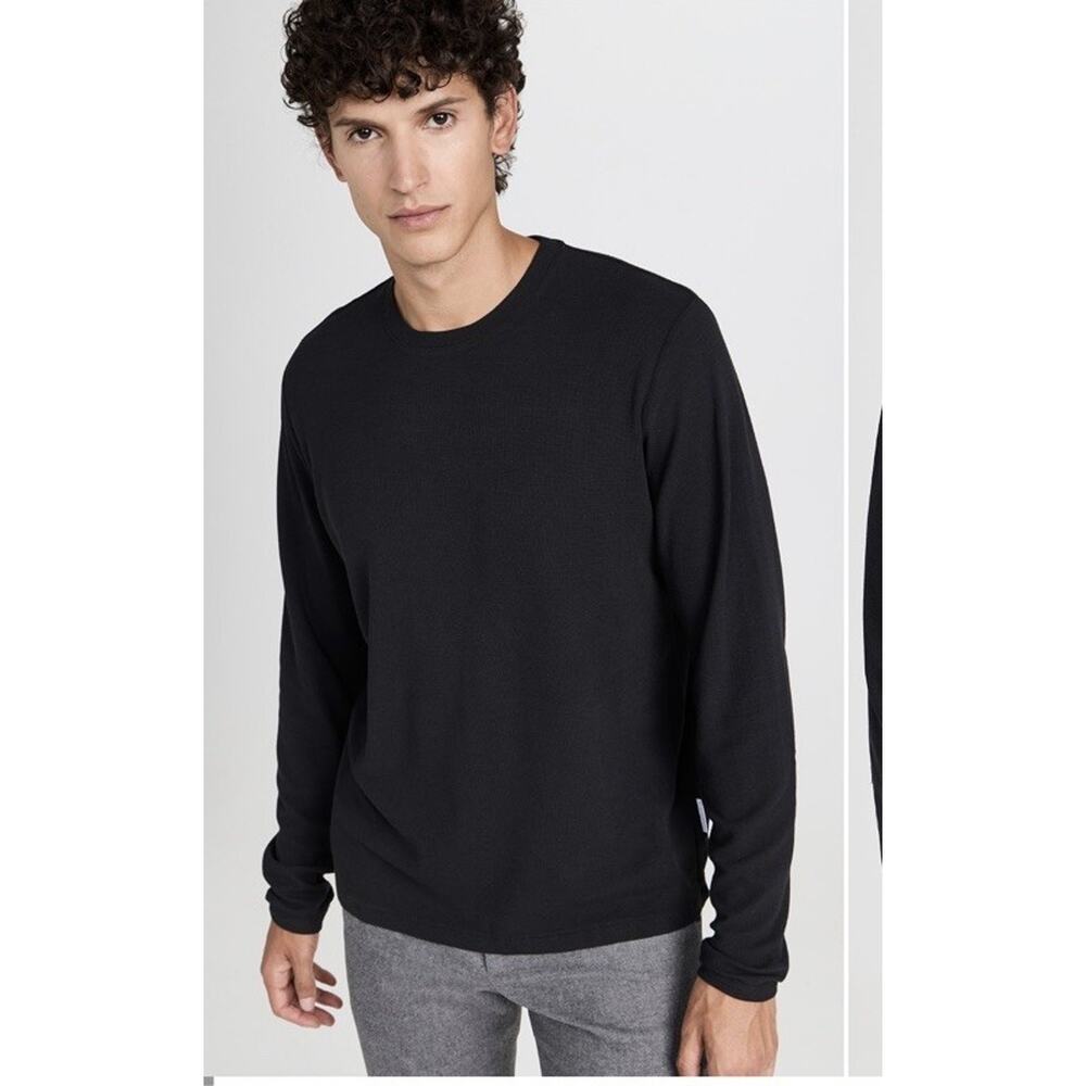 NN. 07 Clive Black Waffle Men's Long Sleeve Shirt Cotton Modal Sz L NEW $110
